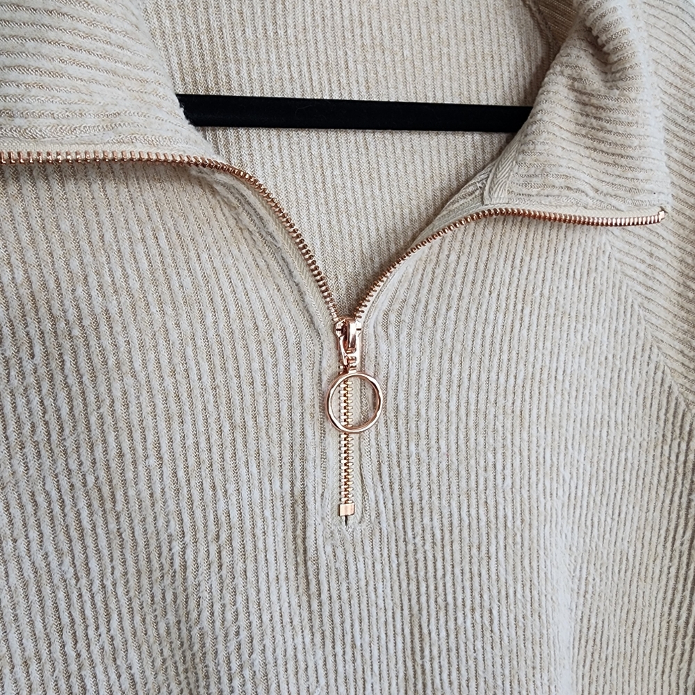 Adyson Parker cream ribbed long sleeve quarter zip top Women's size large - Picture 6 of 16